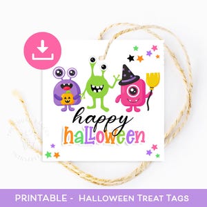 Etiquetas para golosinas de monstruos de Feliz Halloween, etiquetas para golosinas de Halloween, etiquetas para regalos de fiesta de Halloween, etiquetas para bolsas de truco o trato, etiquetas de Feliz Halloween