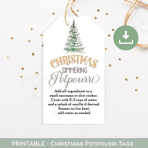 Printable Christmas Simmering Potpourri Tag, Christmas Potpourri Gift Tag, Holiday Christmas Scents, Teacher Staff Gift favor Christmas tree