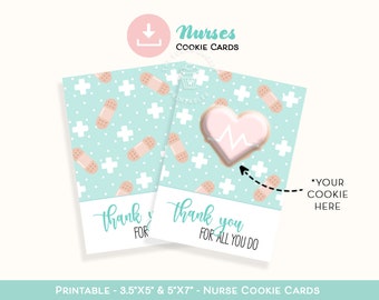 Thank You For all you do NURSE COOKIE CARD, 3.5"x5" and 5"x7" Nurse Cookie Cards, Nurse Appreciation Week, Nurse Cookies, Thank You Nurses