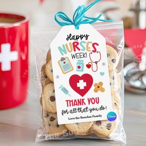 Étiquette-cadeau de remerciement pour infirmière Étiquettes-cadeaux Happy Nurses Week Étiquettes d'infirmière imprimables modifiables Gift Week pour infirmière Étiquette de remerciement pour infirmière
