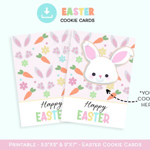 Carte à biscuits Joyeuses Pâques oreilles de lapin, cartes à biscuits mini et 5 x 7, carte à biscuits de Pâques, carte à biscuits imprimable de Pâques, étiquette de carte à biscuits oreilles de lapin