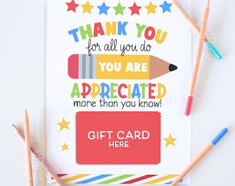 Teacher Appreciation Week Gift Card Holder Printable, Thank You Teacher Gift Card Holder, Teacher Appreciation Gift from Students