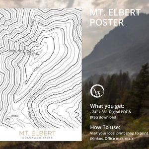 Elbert Mountain Topographical Poster PDF download