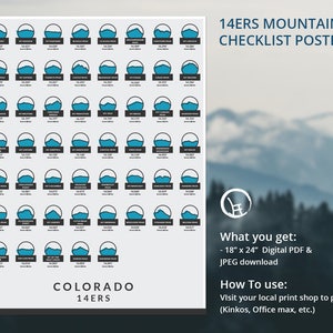 14ers Mountain Checklist Poster PDF download