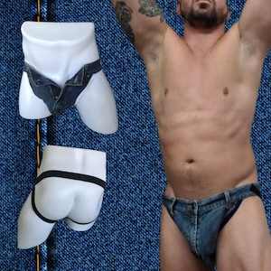 Men&#39;s Denim Jeans Zipper Front  Jockstrap Jock