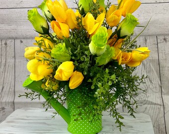 Flower Arrangement for Table, Tulips, Spring Arrangement, Artificial Flower Arrangement, Entryway Decor, Flower Arrangements Centerpiece