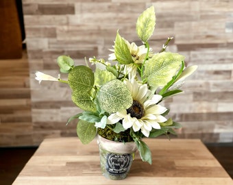 White Snowflower Artificial Flowers in a Clay pot, shelf decor, gift, summer, garden arrangement