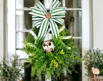 Wreaths, Greenery Wreath for front door, Owl Decor, Indoor Wreath, Door Wreath