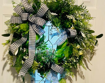 Farmhouse Country Wreath for Door, Greenery Everyday Wreath, Wreaths, Front Door Wreath, Door Decor, Welcome Wreath