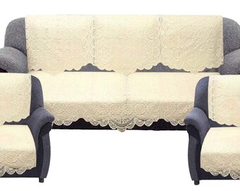 Sofa Cover Set Cream 6 Piece Cotton 5 Seater
