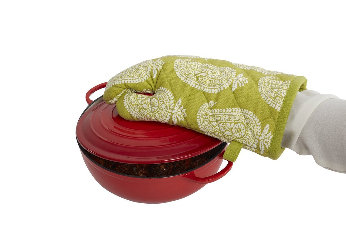 Pack Of 2 Cotton Padded Oven Gloves Green Etsy