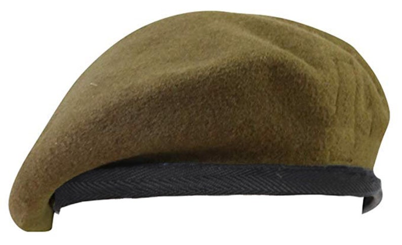 May include: A green beret with a black band around the bottom.