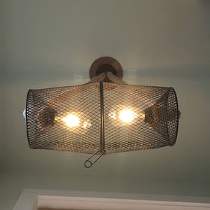 Minnow Trap Horizontal Pendant Light with Rope and Two Bulbs