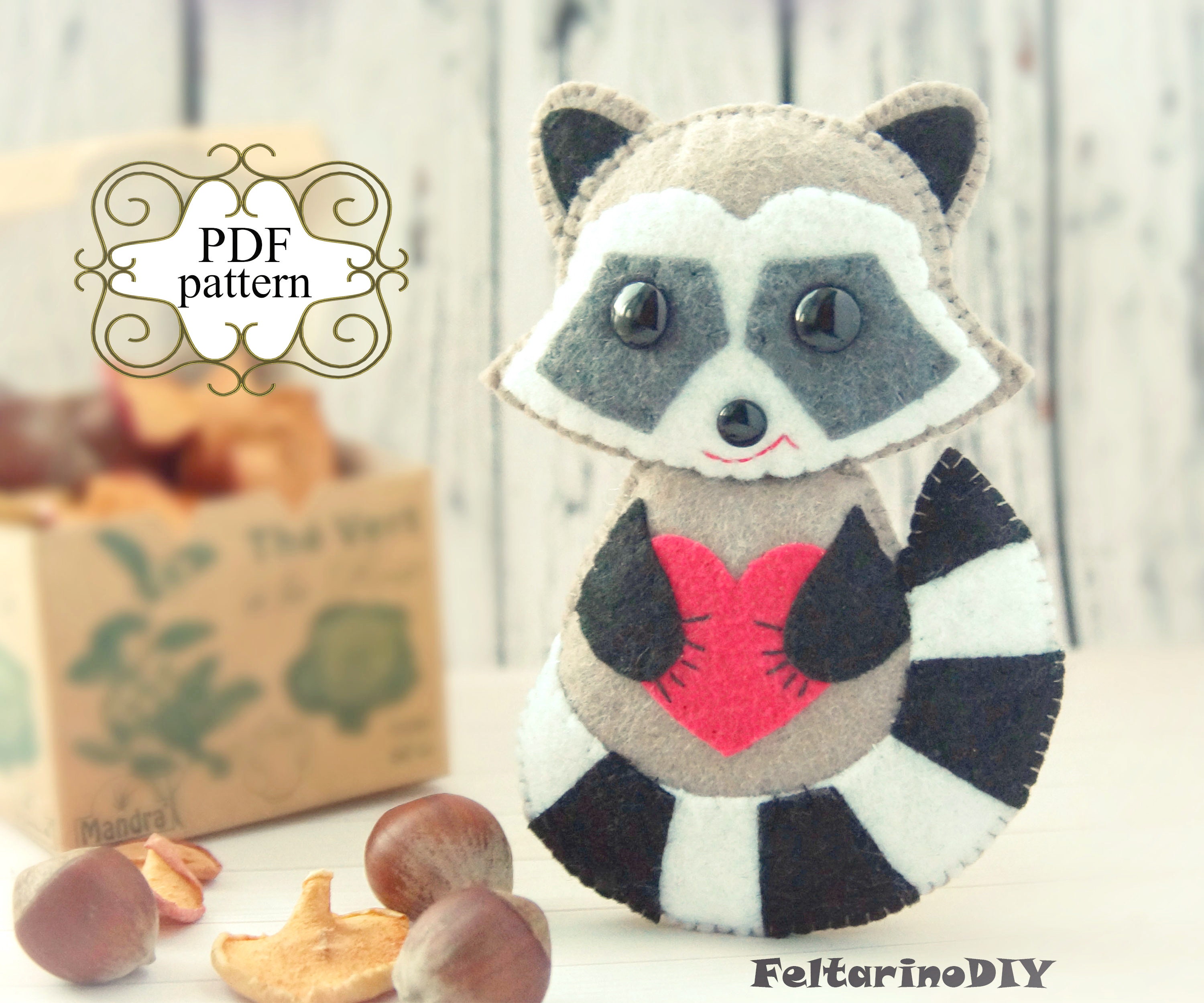 Felt raccoon pdf Felt woodland animals patterns Stuffed Etsy