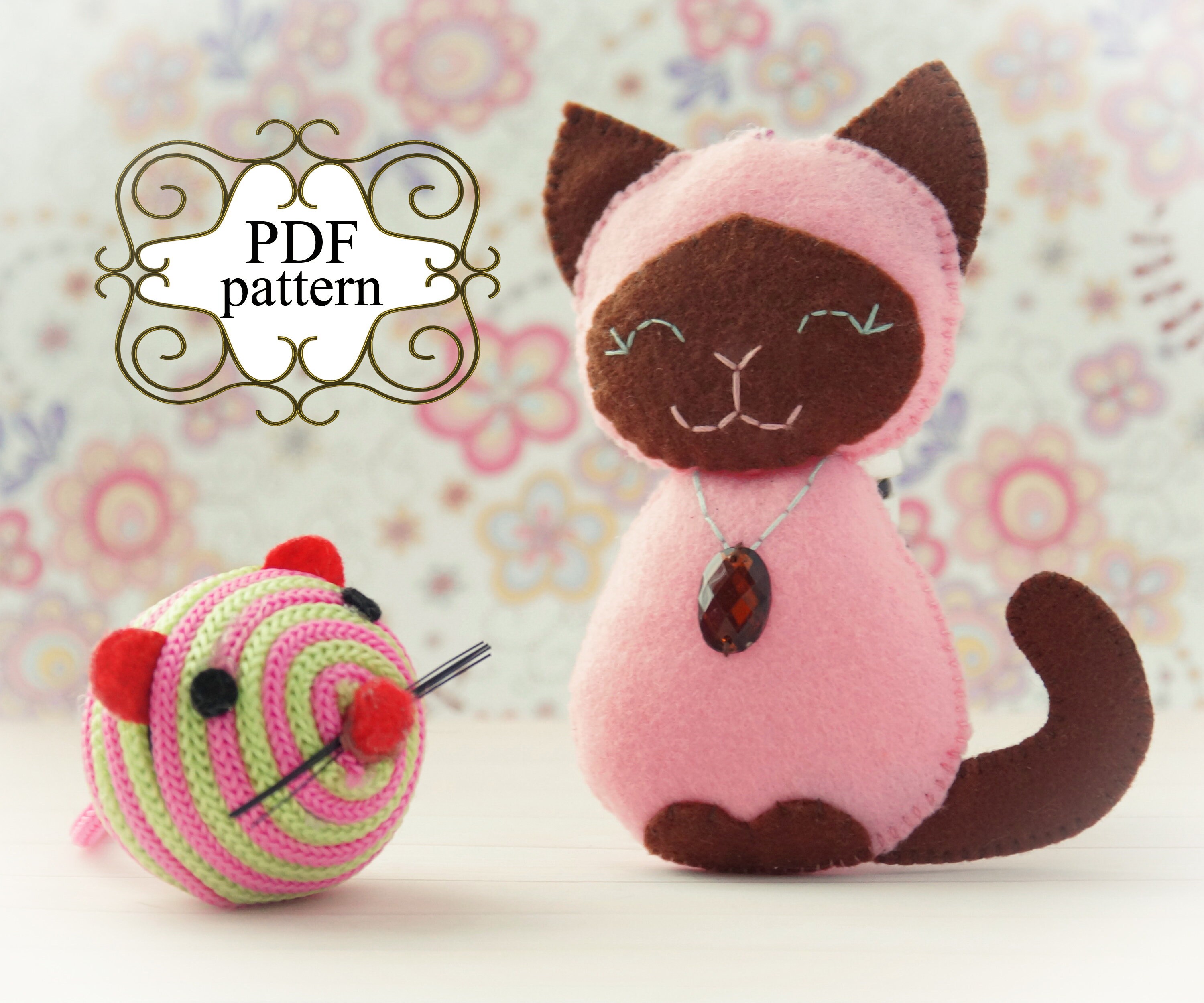 Felt Pink cat pattern Felt cat pattern Felt animal pattern Etsy