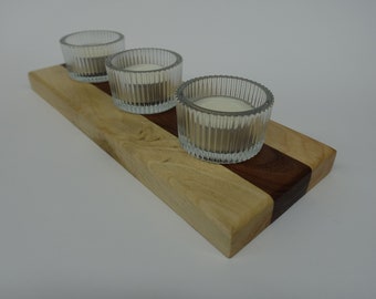 Handmade Tea Light Candle Holder with Three Glass Cups.