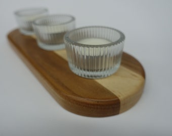Handmade Tea Light Candle Holder with Three Glass Cups.