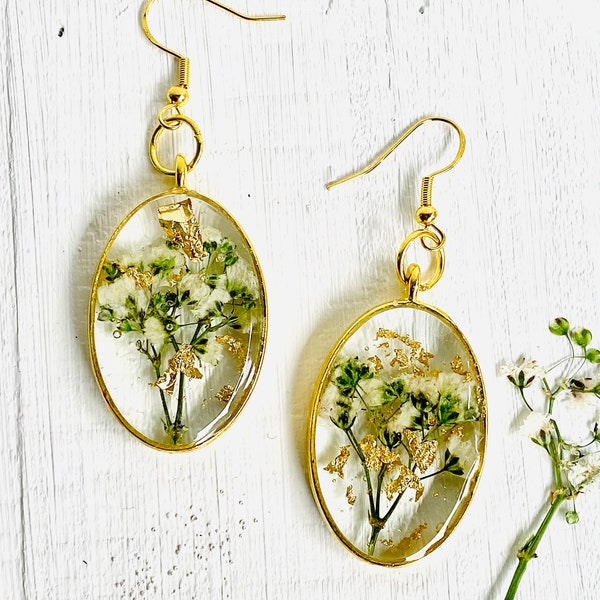 Mother's Day Mom Gift, Hypoallergenic Flower Resin Earring, Statement Earring, Gold Earring, Cute Earring, BOHO Earrings, Statement Earrings