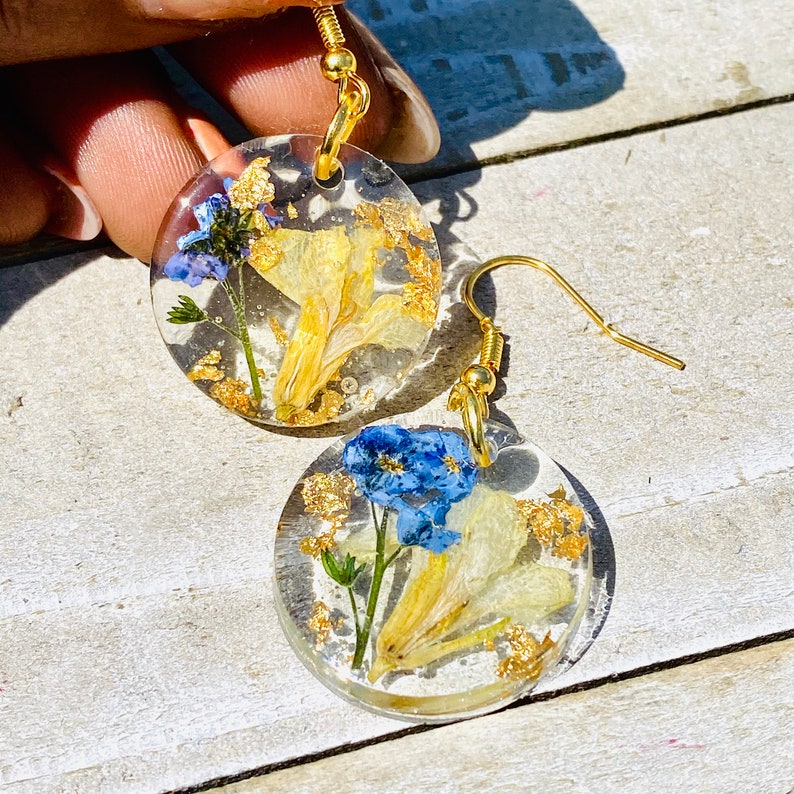 Handmade Hypoallergenic Drop Flower Earrings Made With Resin Etsy