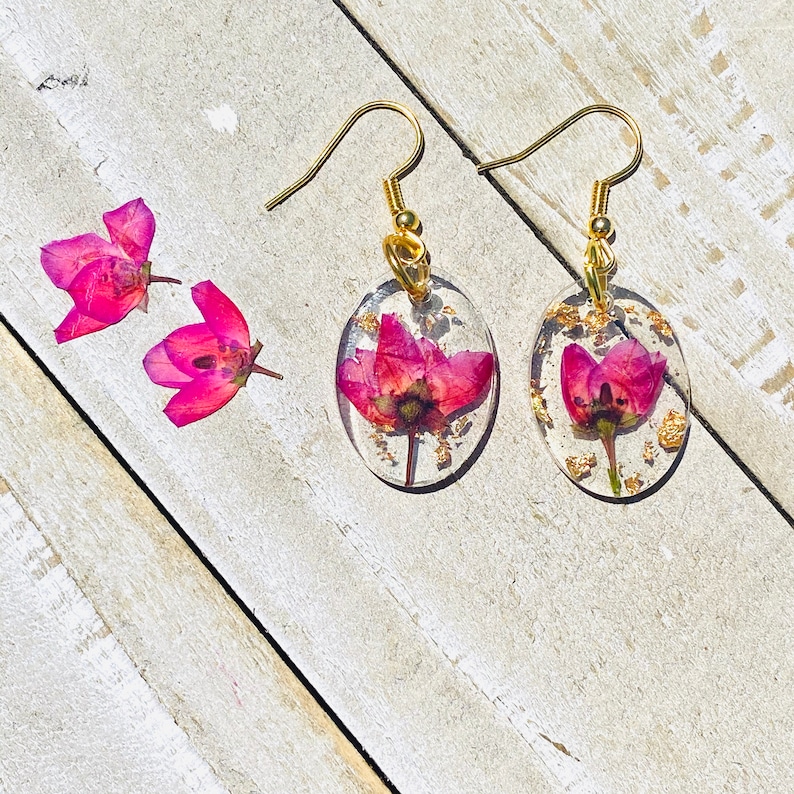 Handmade Resin Earrings Pressed Flower Dangle Earrings Resin Etsy
