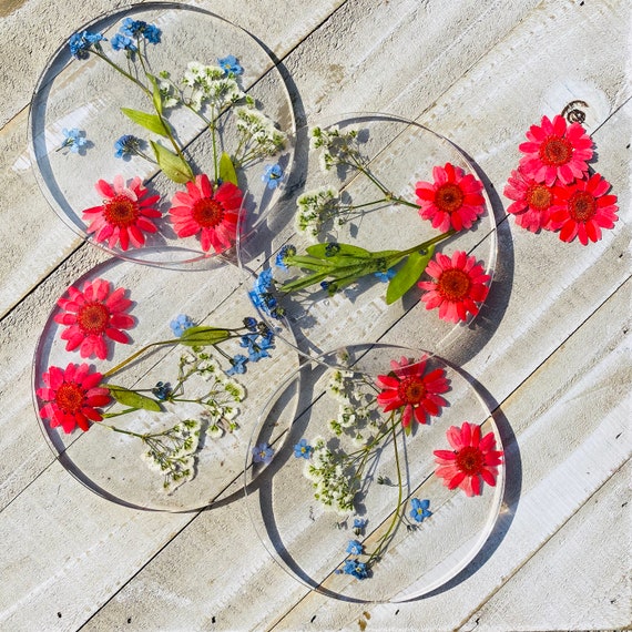 Floral Coaster Set Real Pressed Flowers Resin Coasters The Etsy