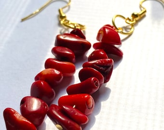 Red Earring,July Birthstone Earring, Red Coral Earrings, Birthstone Jewelry,Dangle Stone Earring, Natural Gemstone Jewelry, Gemstone Earring