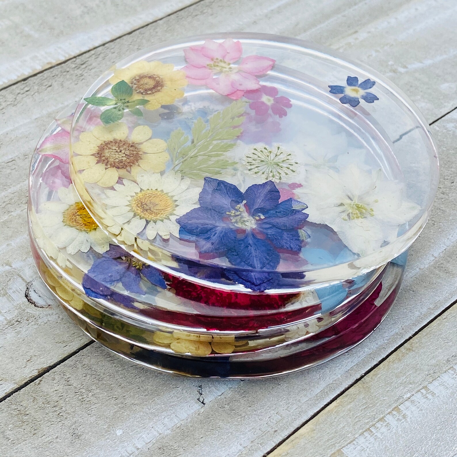 Floral Coaster Set Real Pressed Flowers Resin Coasters The Etsy