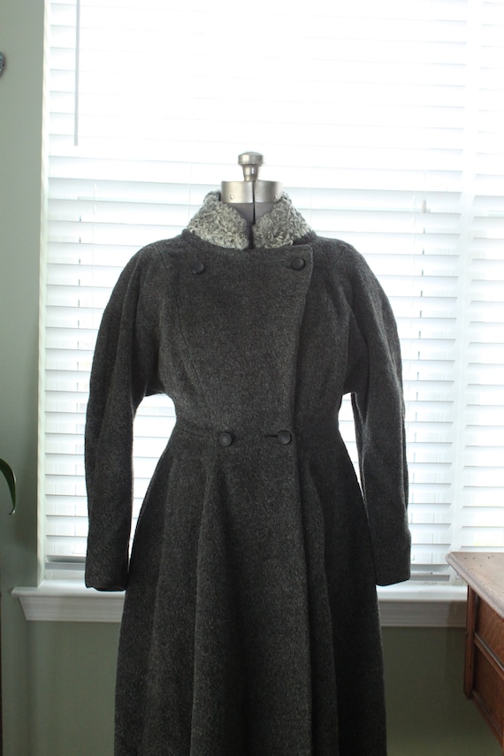 1950s Graphite Gray Princess Coat with Persian La… - image 4