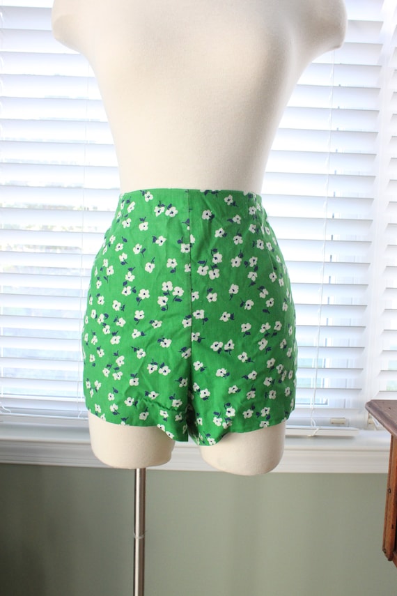 1960s Green, White and Blue Floral Shorts