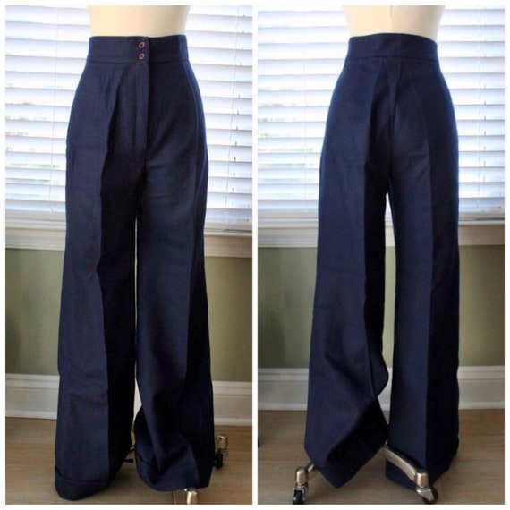 1970s Navy Wool Bell Bottoms