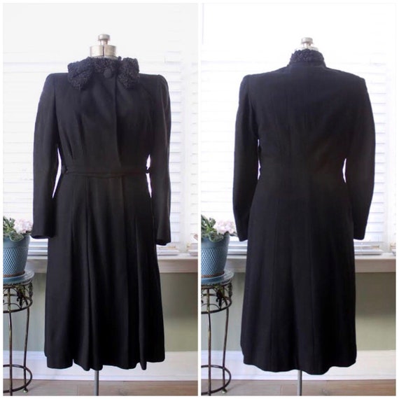 1930s-1940s Black Wool Princess Coat with Persian