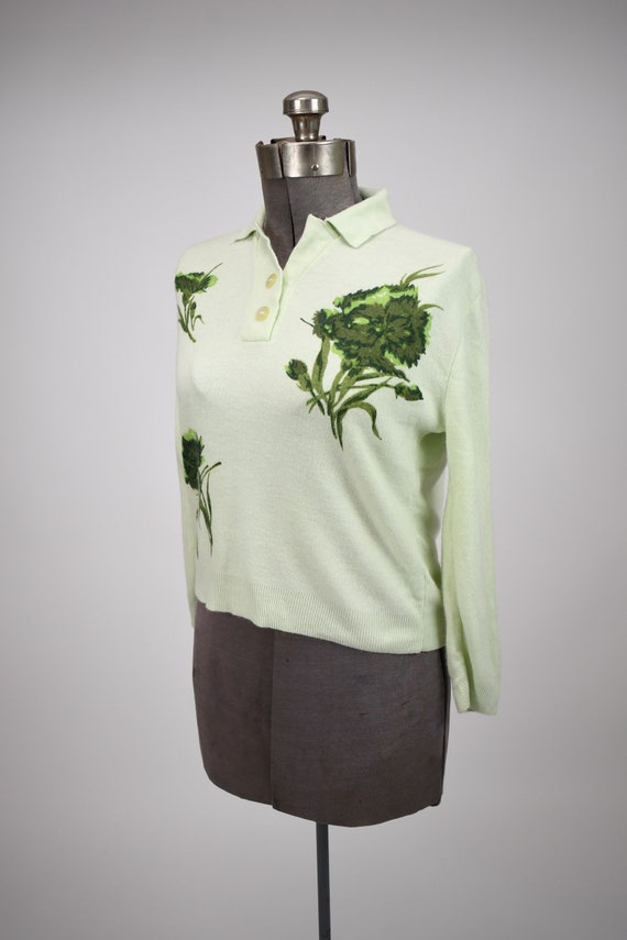 1950s-1960s Mint Green Orlon Knit Sweater with Lea