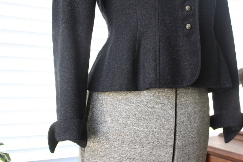 1940s Charcoal Suit Jacket with Metal Buttons