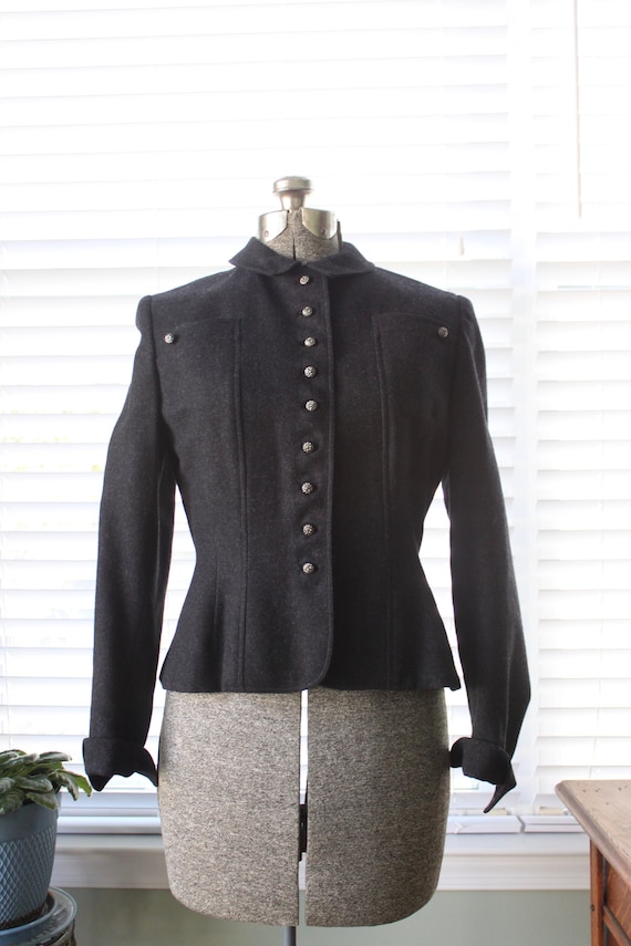 1940s Charcoal Suit Jacket with Metal Buttons - image 1