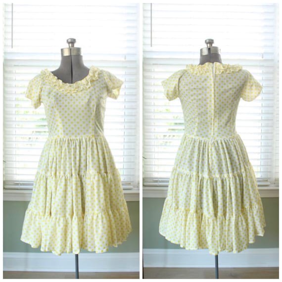 1960s-1970s Yellow Polka Dot Country Dress
