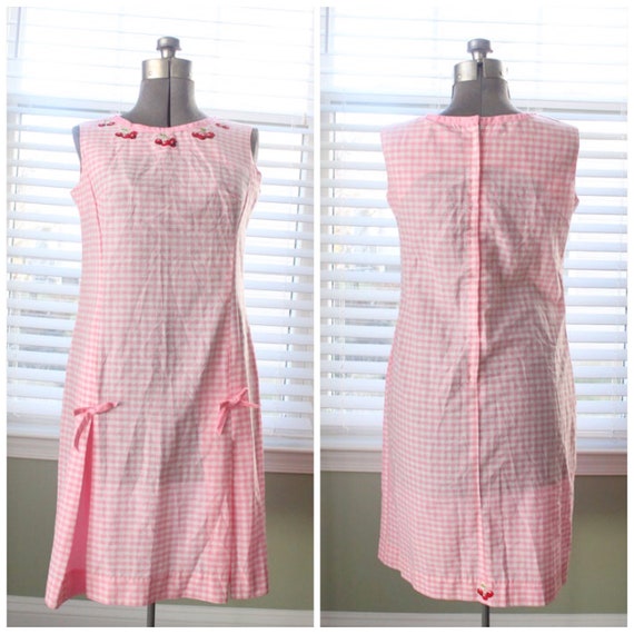 1960s Pink Gingham And Cherry Dress