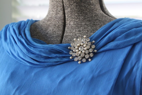 1950s Evening Blue Chiffon Cocktail Dress with St… - image 3