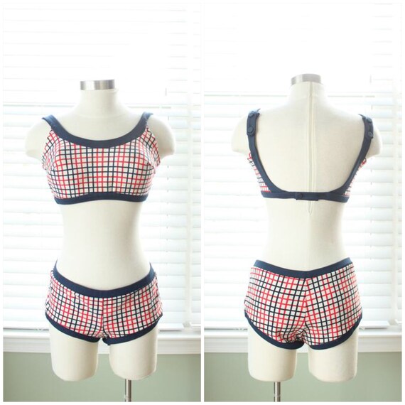 1960s Red White and Blue Check Bikini
