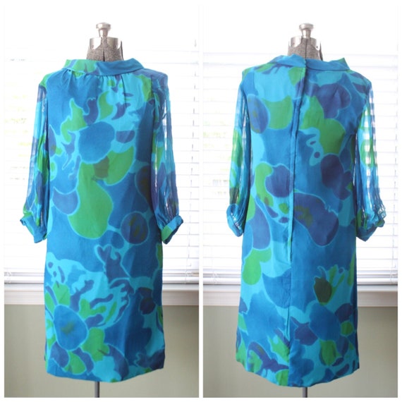1960s Chiffon Green, Blue and Turquoise Abstract P