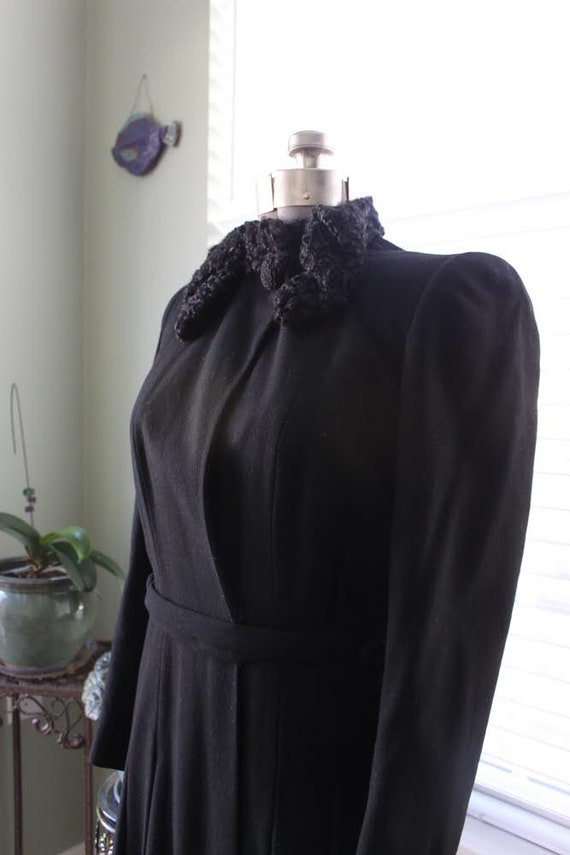 1930s-1940s Black Wool Princess Coat with Persian… - image 7