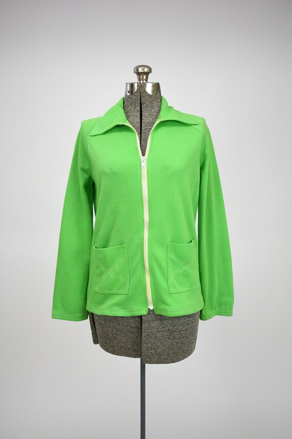 1970s Lime Green Polyester Knit Jantzen Jacket