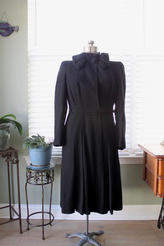1930s-1940s Black Wool Princess Coat with Persian… - image 8