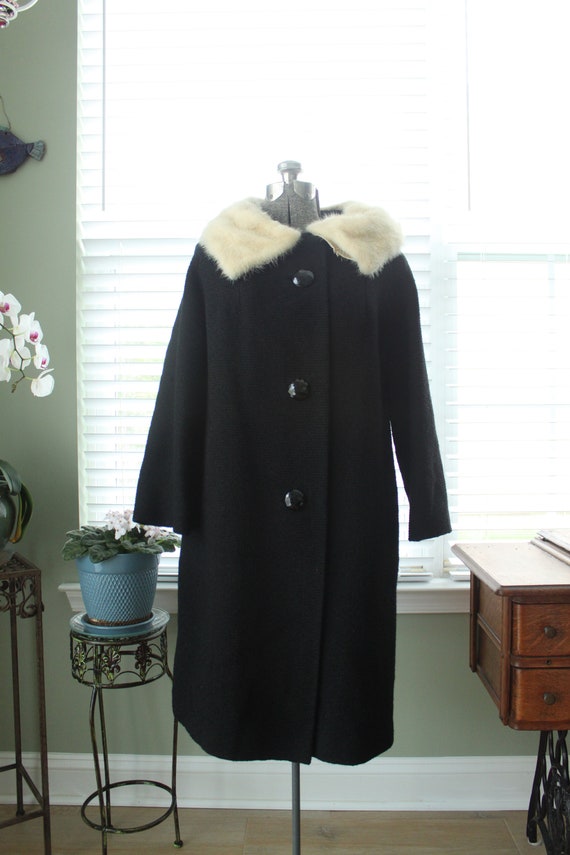 1950s-1960s Black Textured Wool Swing Coat with W… - image 2