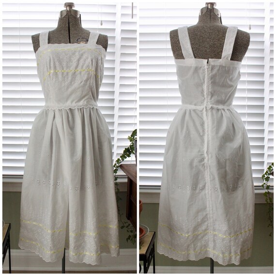 1960s Homemade White Eyelet Dress With 