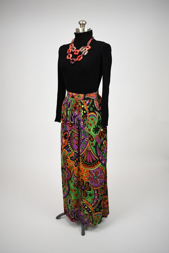 1960s-1970s Psychedelic Floral Paisley Print Maxi… - image 5