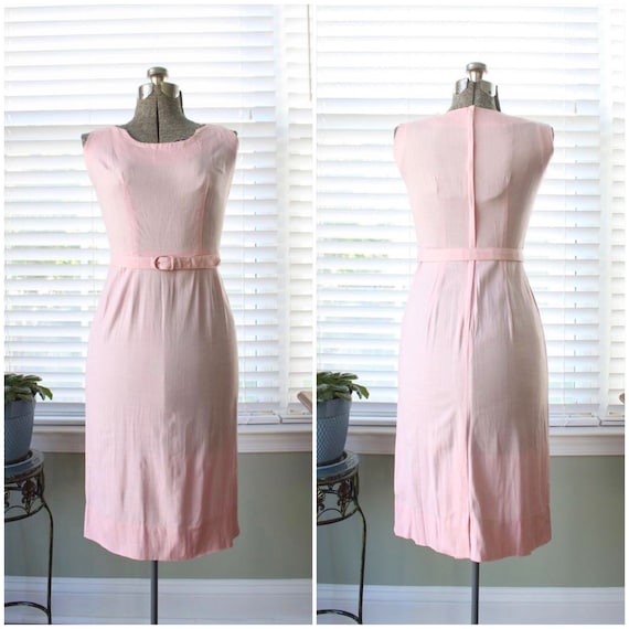 1940s-1950s Pink Linen Jerry Gilden Wiggle Dress