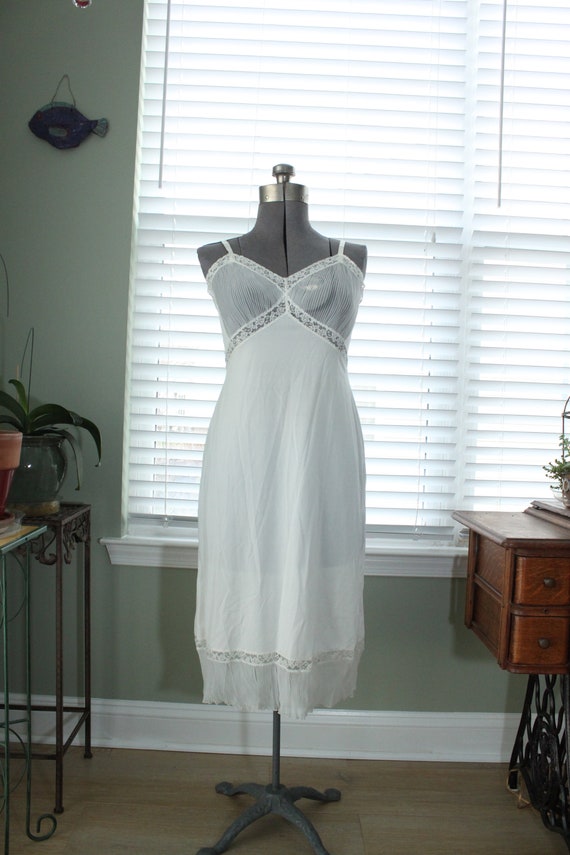 1950s Nylon Nightgown/Slip with Sheer, Striped Cu… - image 3