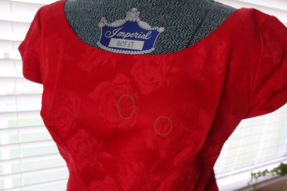 Early 1960s Red Rose Brocade Cocktail Dress - image 9