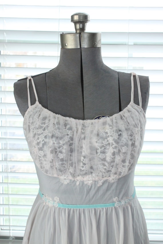 VANITY FAIR vintage 1950s nightgown, Powder Blue Nylon Lace House Dress Grecian Goddess main image 0