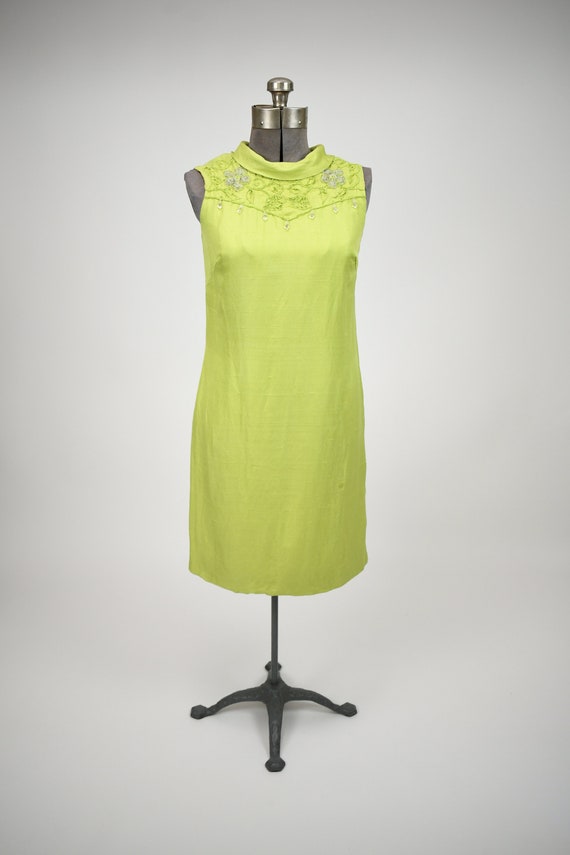 1960s Silk Blend Chartreuse Cocktail Ensemble wit… - image 2